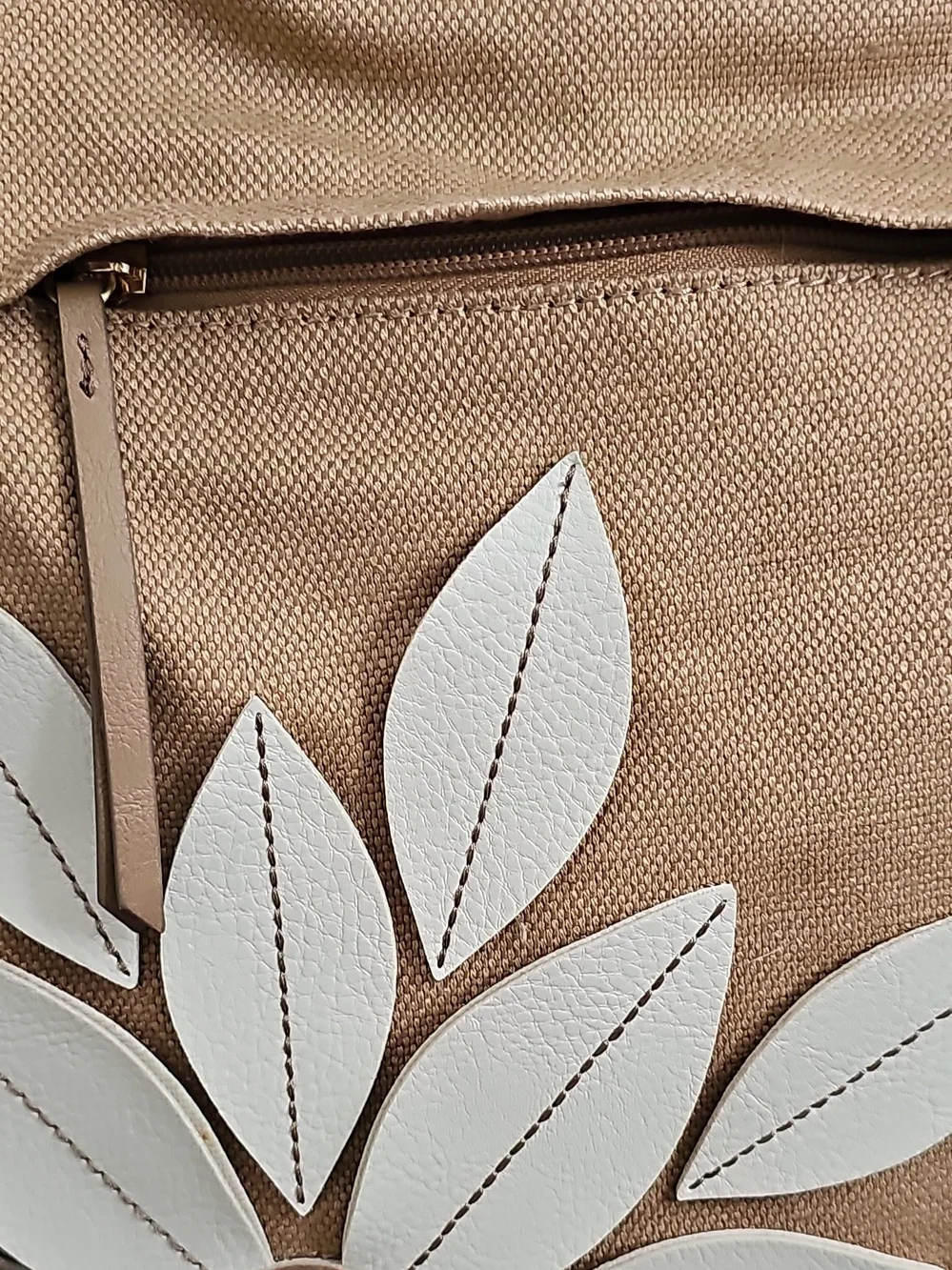Relic Tan Tote with Cream Floral Appliqué